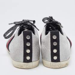 Gucci Silver Glitter Ace Web Low-top Sneakers Size 38.5