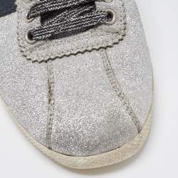 Gucci Silver Glitter Ace Web Low-top Sneakers Size 38.5