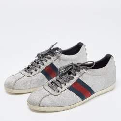 Gucci Silver Glitter Ace Web Low-top Sneakers Size 38.5