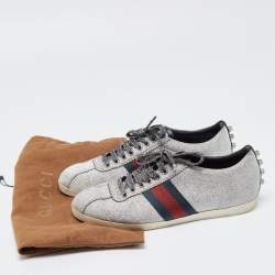 Gucci Silver Glitter Ace Web Low-top Sneakers Size 38.5