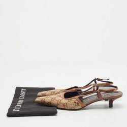 Pre Owned Gucci Beige/Brown Crystal Embellished GG Canvas Slingback Pumps Size 39