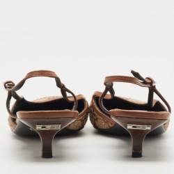 Pre Owned Gucci Beige/Brown Crystal Embellished GG Canvas Slingback Pumps Size 39