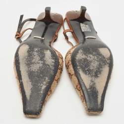 Pre Owned Gucci Beige/Brown Crystal Embellished GG Canvas Slingback Pumps Size 39