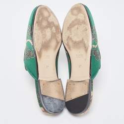 Gucci Green Printed Satin Princetown Mules Size 37
