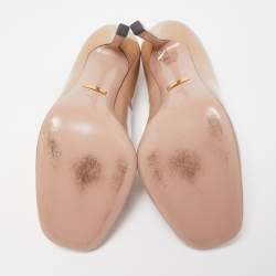 Pre Owned Gucci Beige Patent Leather Horsebit Square Toe Pumps Size 38