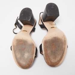 Pre Owned Gucci Black Leather GG Marmont Ankle Strap Sandals Size 37.5