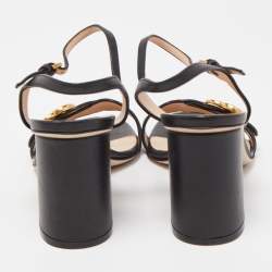Pre Owned Gucci Black Leather GG Marmont Ankle Strap Sandals Size 37.5