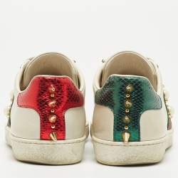 Gucci White Leather Pearl Embellished and Spiked Ace Sneakers Size 38