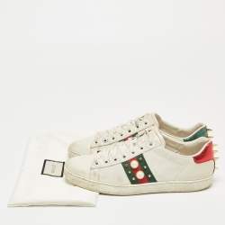 Gucci White Leather Pearl Embellished and Spiked Ace Sneakers Size 38