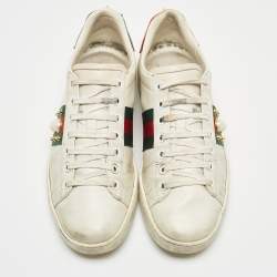 Gucci White Leather Pearl Embellished and Spiked Ace Sneakers Size 38