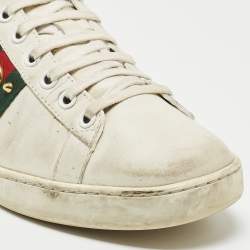 Gucci White Leather Pearl Embellished and Spiked Ace Sneakers Size 38
