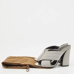 Pre Owned Gucci Silver Glitter Webby Criss Cross Slide Sandals Size 36.5