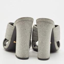 Pre Owned Gucci Silver Glitter Webby Criss Cross Slide Sandals Size 36.5