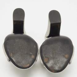 Pre Owned Gucci Silver Glitter Webby Criss Cross Slide Sandals Size 36.5