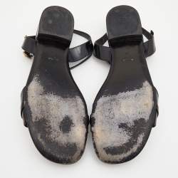 Pre Owned Gucci Black Patent Leather Ankle Strap Flat Sandals Size 40