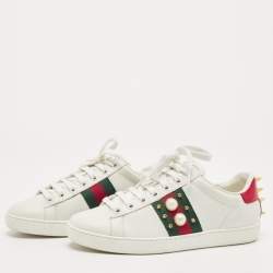 Gucci White Leather Web Ace Low Top Sneakers Size 34