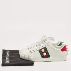 Gucci White Leather Web Ace Low Top Sneakers Size 34