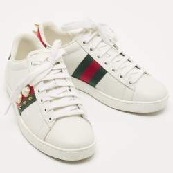 Gucci White Leather Web Ace Low Top Sneakers Size 34