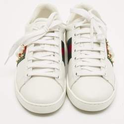 Gucci White Leather Web Ace Low Top Sneakers Size 34