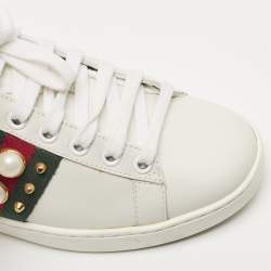 Gucci White Leather Web Ace Low Top Sneakers Size 34