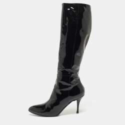 Pre Owned Gucci Black Patent Knee Length Boots Size 41