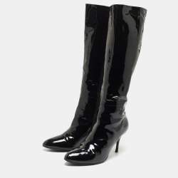 Pre Owned Gucci Black Patent Knee Length Boots Size 41