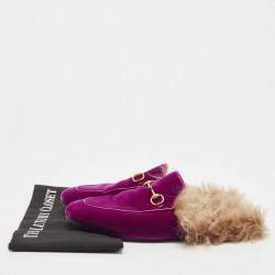 Gucci Purple Velvet and Fur  Princetown Mules Size 40