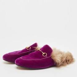 Gucci Purple Velvet and Fur  Princetown Mules Size 40