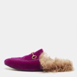 Gucci Purple Velvet and Fur  Princetown Mules Size 40