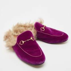 Gucci Purple Velvet and Fur  Princetown Mules Size 40