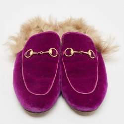 Gucci Purple Velvet and Fur  Princetown Mules Size 40