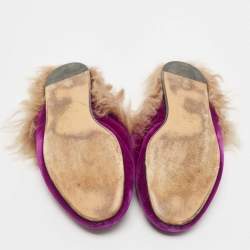 Gucci Purple Velvet and Fur  Princetown Mules Size 40