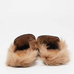 Pre Owned Gucci Black Velvet and Fur Princetown Flat Mules Size 36.5