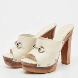 Gucci Cream Leather Horsebit Clogs Size 40