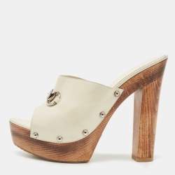 Gucci Cream Leather Horsebit Clogs Size 40