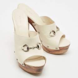 Gucci Cream Leather Horsebit Clogs Size 40