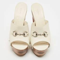 Gucci Cream Leather Horsebit Clogs Size 40