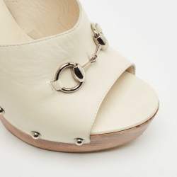 Gucci Cream Leather Horsebit Clogs Size 40