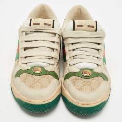 Pre Owned Gucci Beige/Brown Nubuck Leather and GG Canvas Screener Sneakers Size 39.5