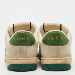 Pre Owned Gucci Beige/Brown Nubuck Leather and GG Canvas Screener Sneakers Size 39.5