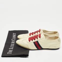 Gucci Cream Patent Leather Web Lace Up Sneakers Size 35