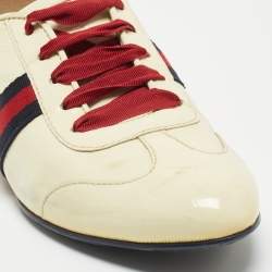 Gucci Cream Patent Leather Web Lace Up Sneakers Size 35