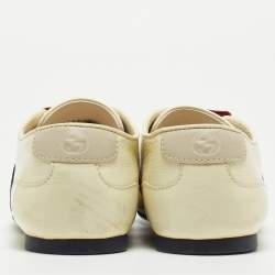 Gucci Cream Patent Leather Web Lace Up Sneakers Size 35