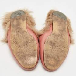 Gucci Pink Leather and Fur Princetown Mules Size 39