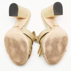 Gucci Gold Textured Leather GG Marmont Slides Size 38 
