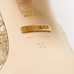Gucci Gold Textured Leather GG Marmont Slides Size 38 
