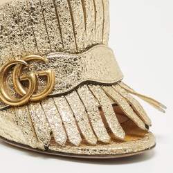 Gucci Gold Textured Leather GG Marmont Slides Size 38 