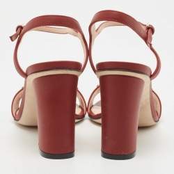 Gucci Red Leather Horsebit Block Heel Ankle Strap Sandals Size 37.5