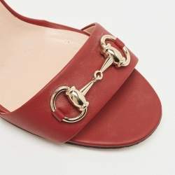 Gucci Red Leather Horsebit Block Heel Ankle Strap Sandals Size 37.5