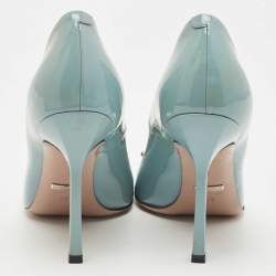 Pre Owned Gucci Blue Patent Leather Jolene Horsebit Pumps Size 39